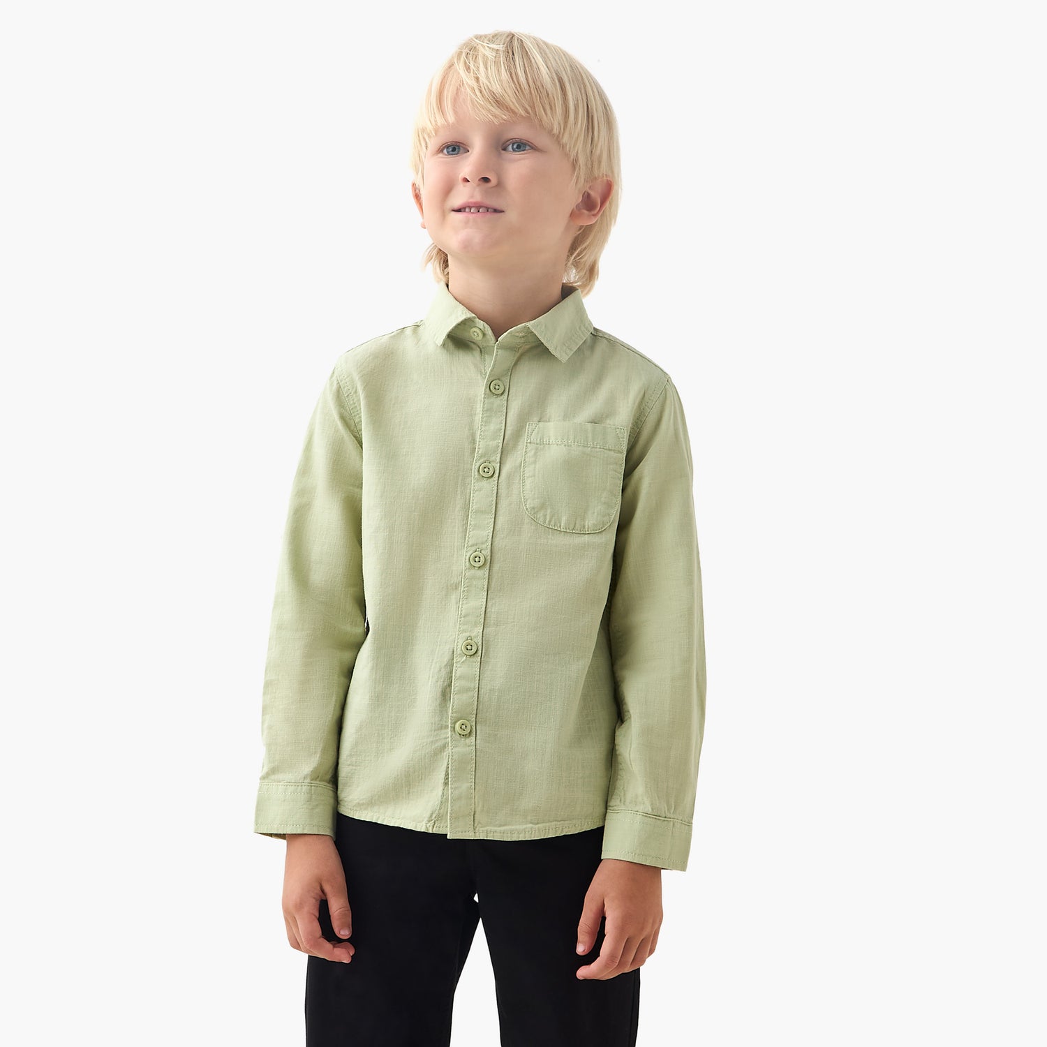 Juniors Long Sleeves Shirt with Chest Pocket - Green / 1-2 yrs