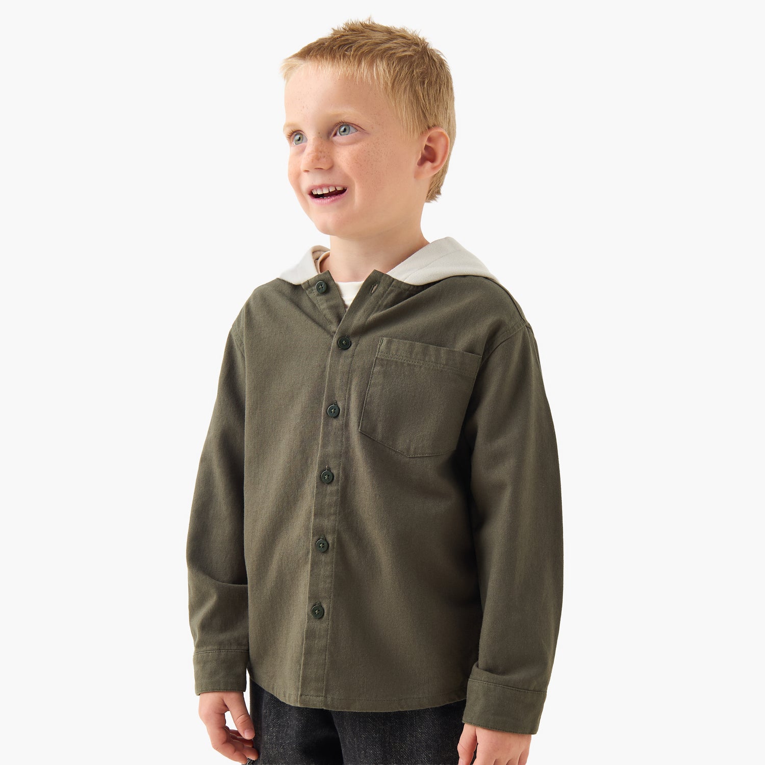 Juniors Long Sleeves Shirt with Hooded Neck - Green / 1-2 yrs