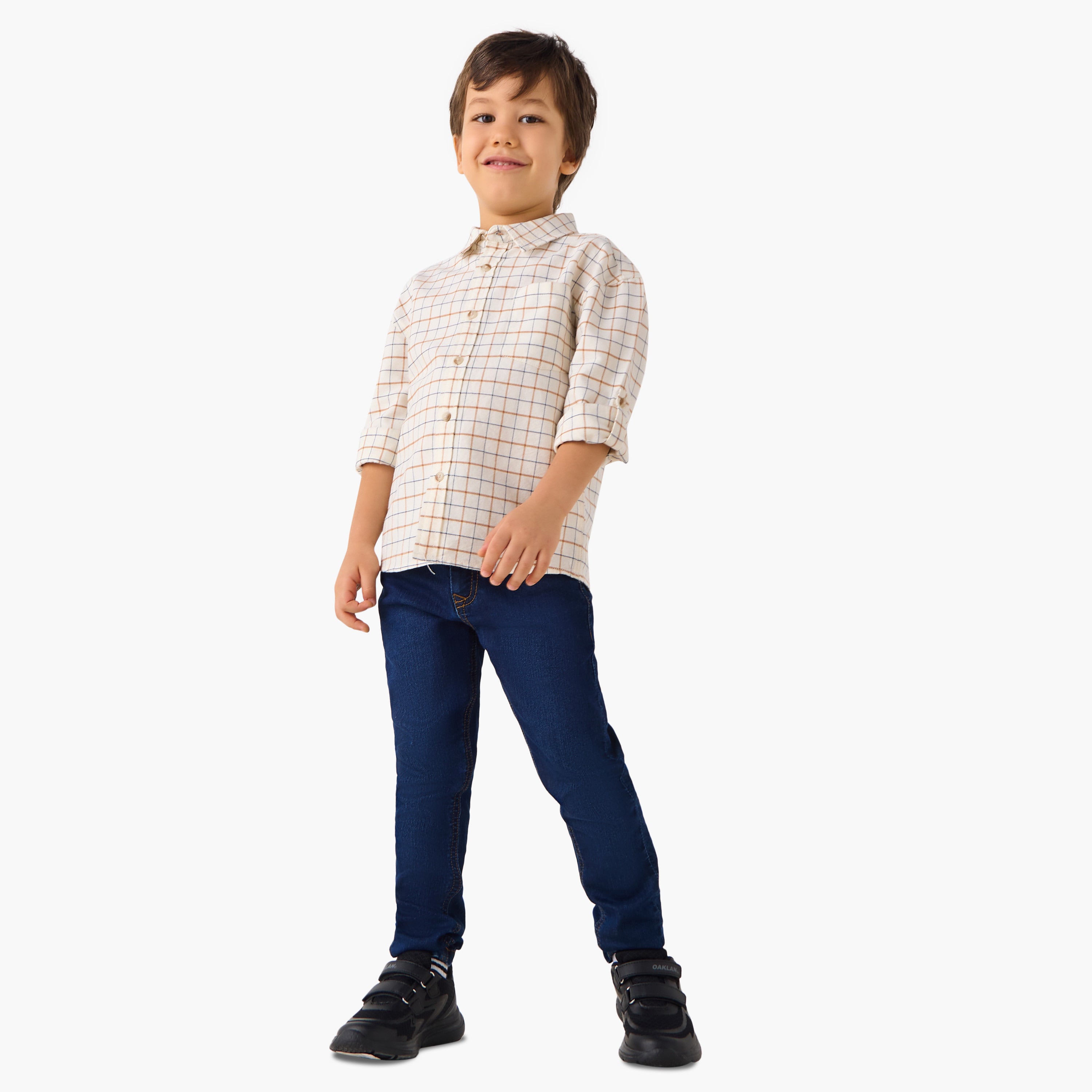 Juniors Checked Shirt with Pocket and Long Sleeves