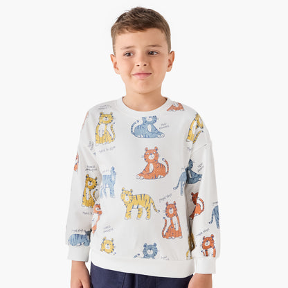Juniors Tiger Print Sweatshirt with Long Sleeves