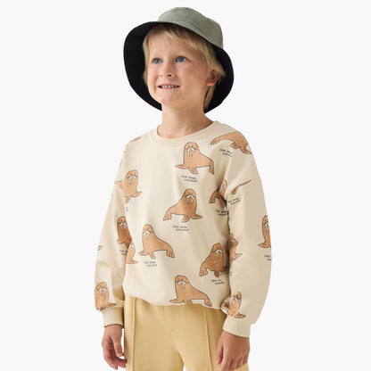 Juniors Walrus Print Pullover with Long Sleeves