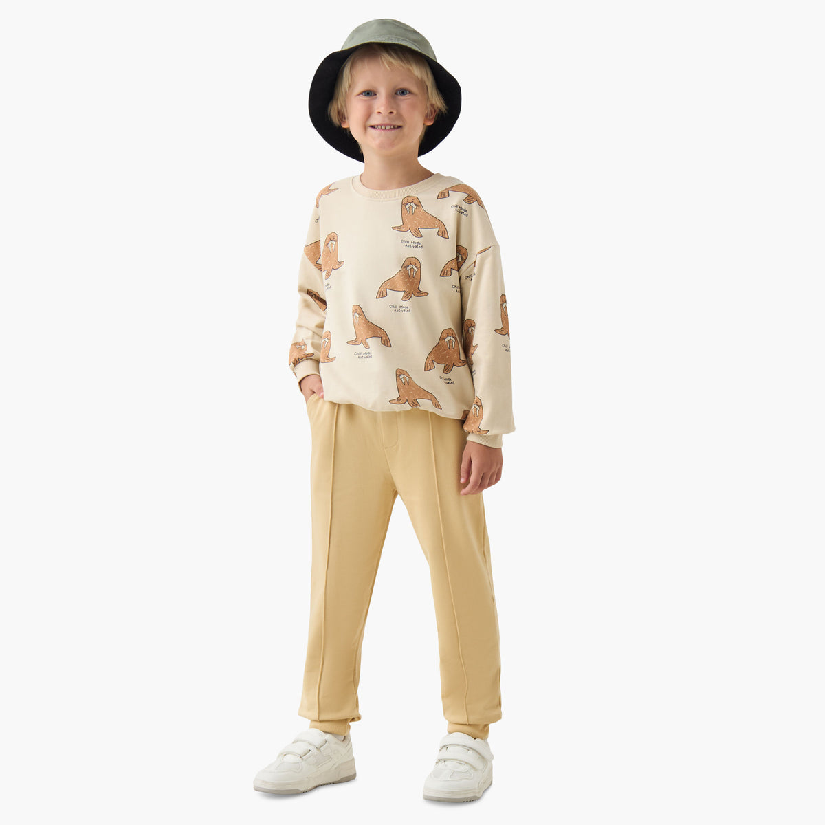 Juniors Walrus Print Pullover with Long Sleeves