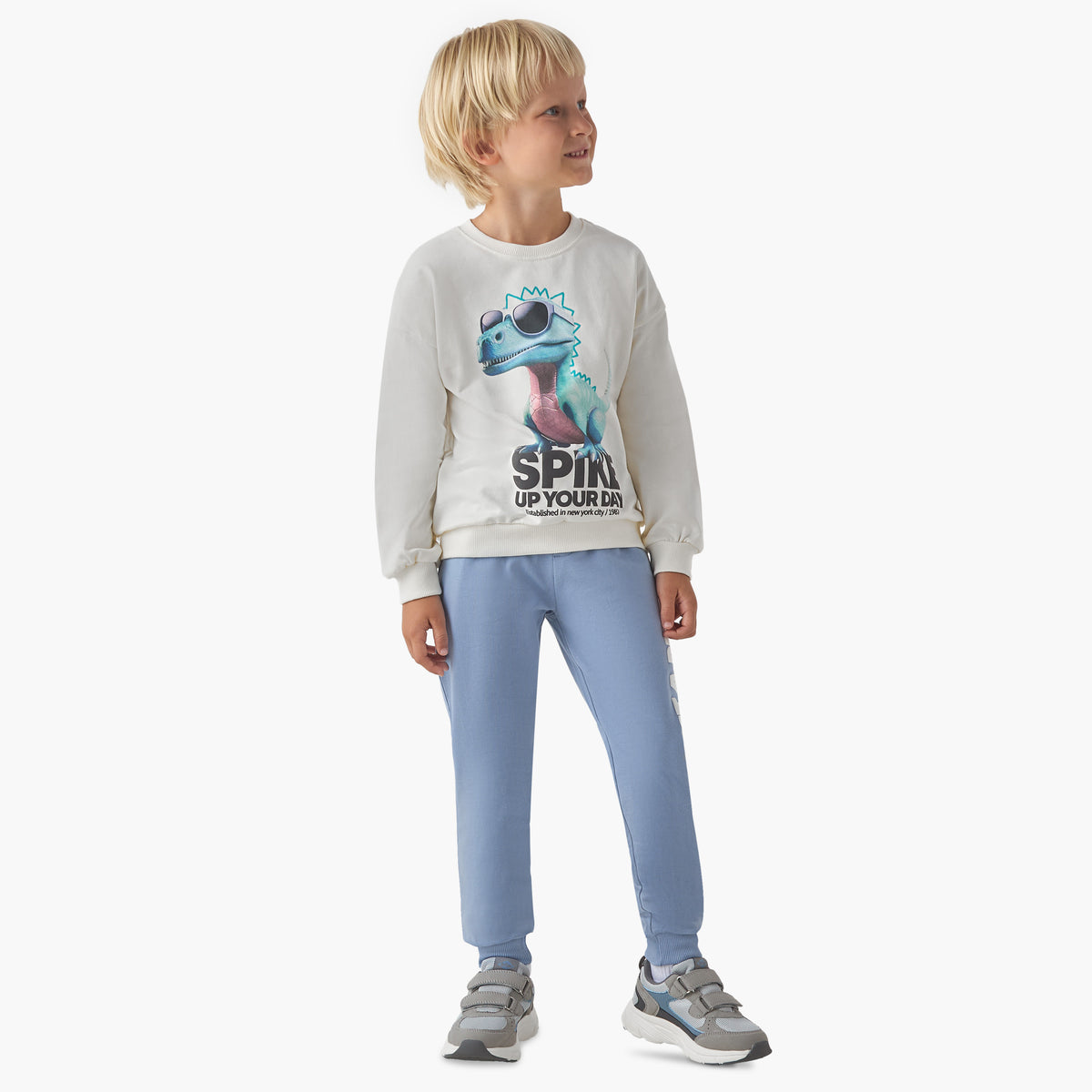 Juniors Dinosaur Print Sweatshirt with Long Sleeves