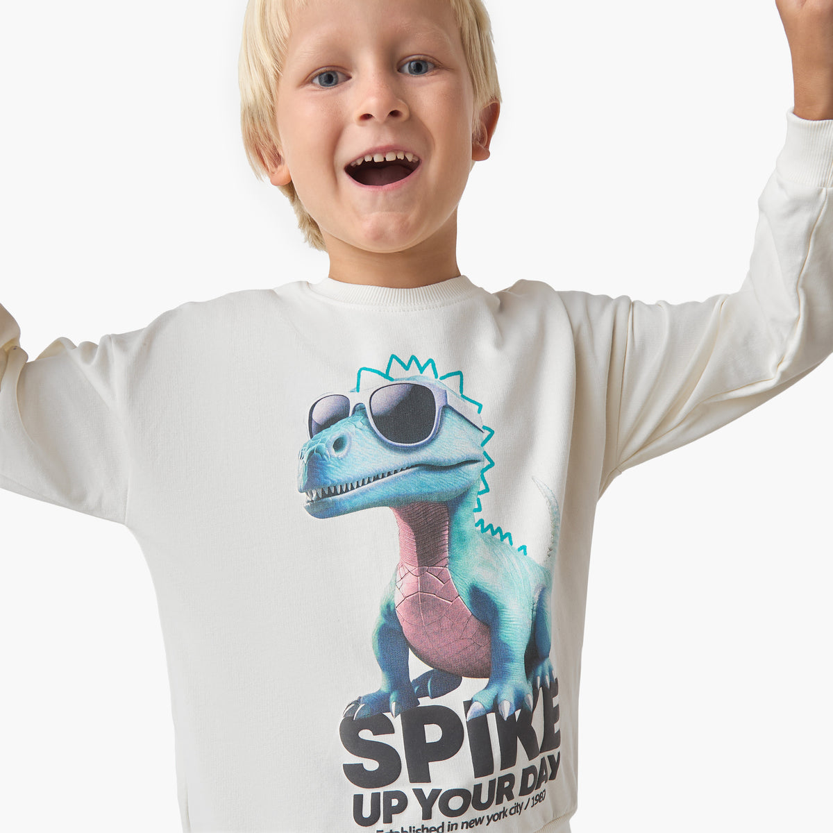 Juniors Dinosaur Print Sweatshirt with Long Sleeves