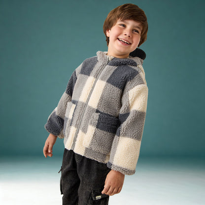 Juniors Checked Hooded Jacket with Long Sleeves