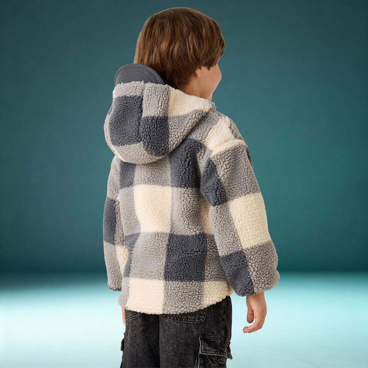 Juniors Checked Hooded Jacket with Long Sleeves