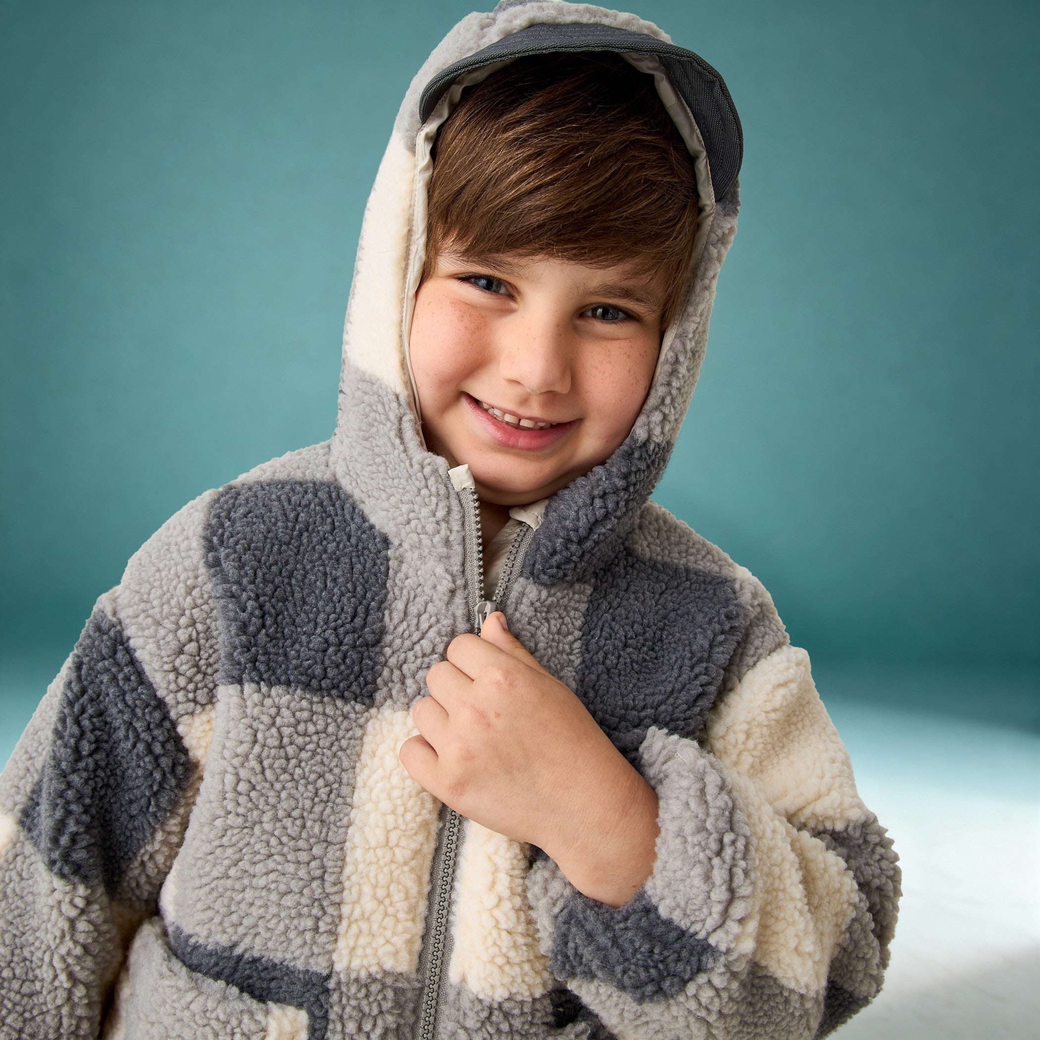 Juniors Checked Hooded Jacket with Long Sleeves