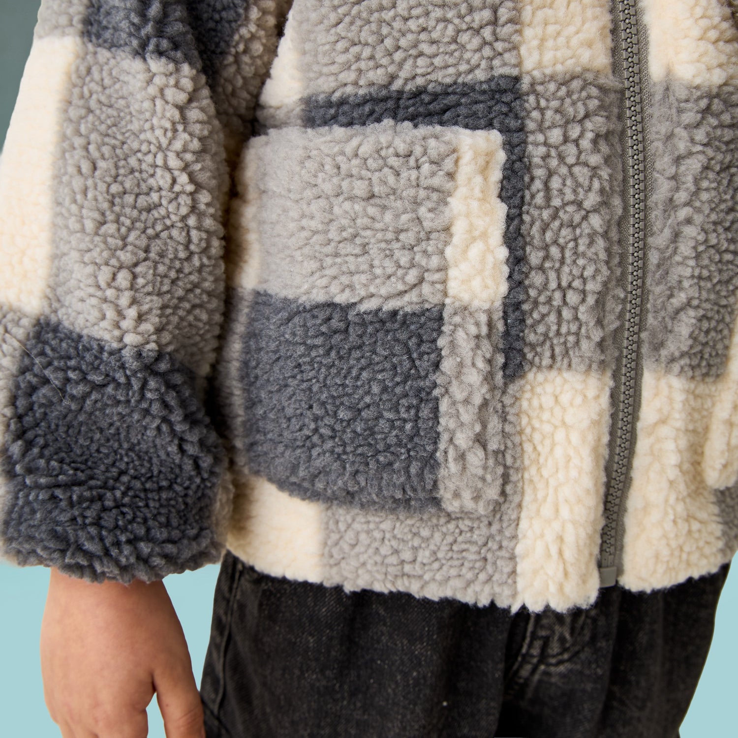 Juniors Checked Hooded Jacket with Long Sleeves