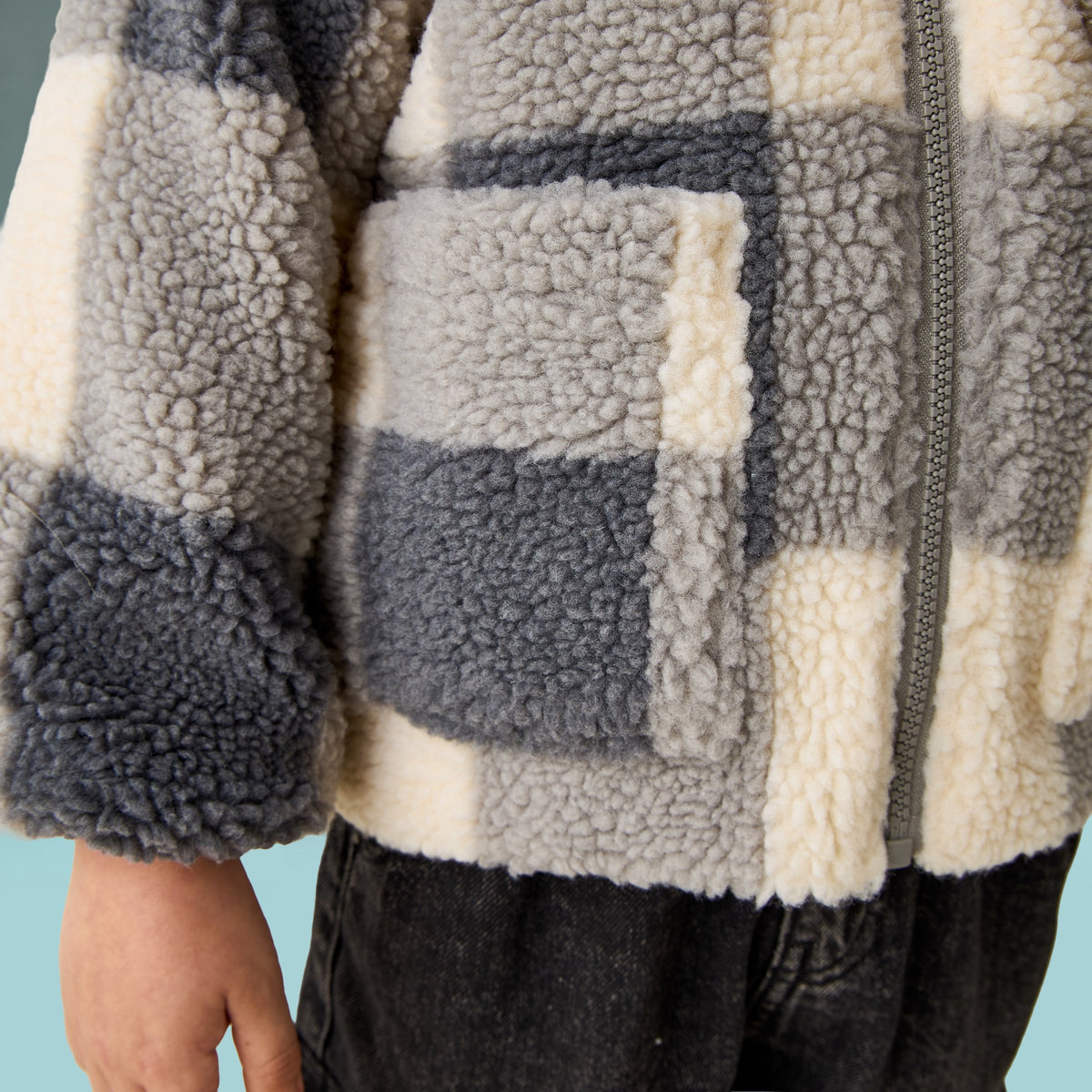 Juniors Checked Hooded Jacket with Long Sleeves