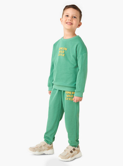 Juniors Boys Sweatshirt and Joggers Set with Slogan Print - Cotton - Long Sleeves - Crew Neck-boys-clothing-setsandcoords-image-1