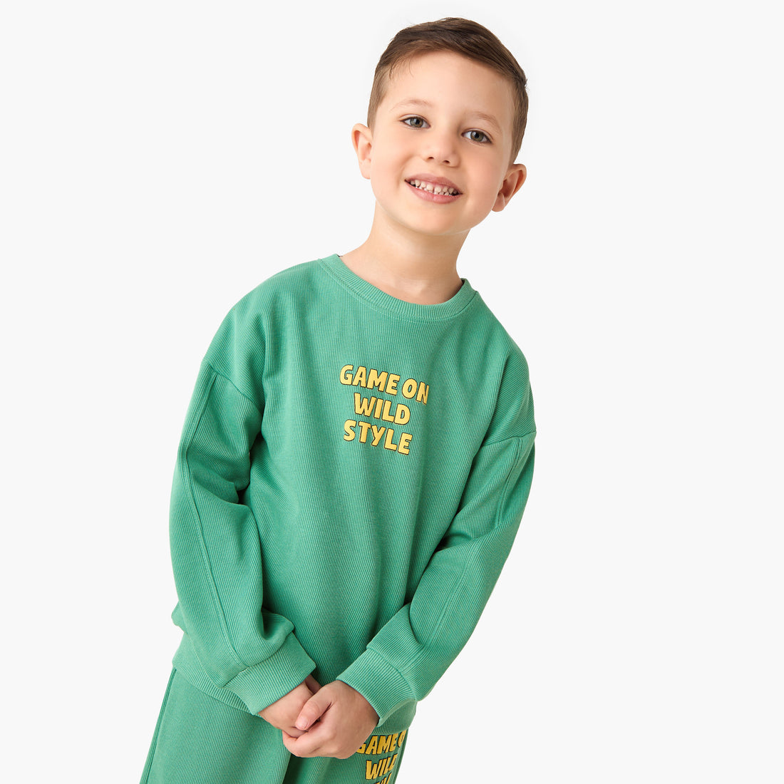 Juniors Boys Sweatshirt and Joggers Set with Slogan Print - Cotton - Long Sleeves - Crew Neck
