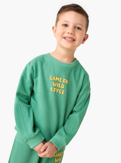 Juniors Boys Sweatshirt and Joggers Set with Slogan Print - Cotton - Long Sleeves - Crew Neck-boys-clothing-setsandcoords-image-2