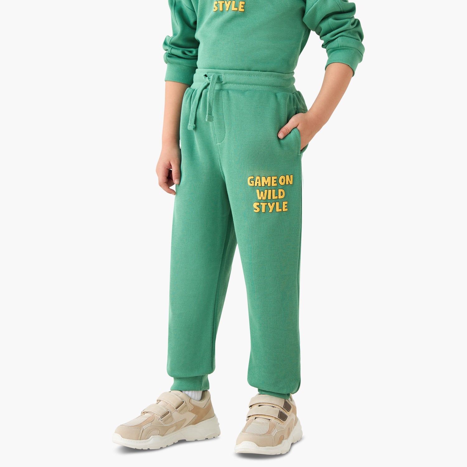 Juniors Boys Sweatshirt and Joggers Set with Slogan Print - Cotton - Long Sleeves - Crew Neck