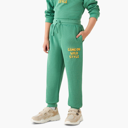 Juniors Boys Sweatshirt and Joggers Set with Slogan Print - Cotton - Long Sleeves - Crew Neck