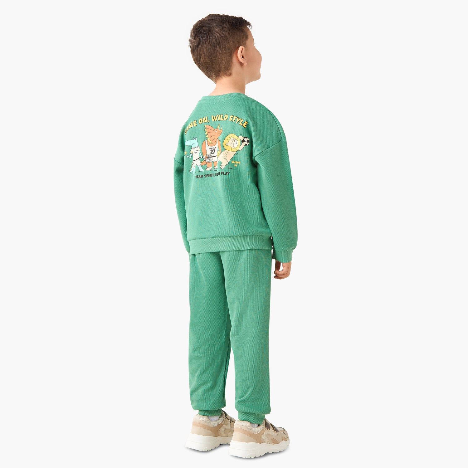 Juniors Boys Sweatshirt and Joggers Set with Slogan Print - Cotton - Long Sleeves - Crew Neck