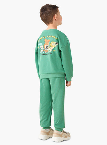 Juniors Boys Sweatshirt and Joggers Set with Slogan Print - Cotton - Long Sleeves - Crew Neck-boys-clothing-setsandcoords-image-4