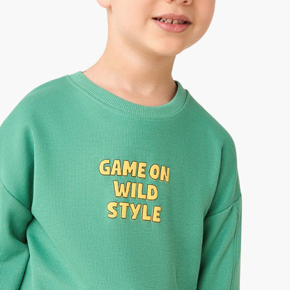 Juniors Boys Sweatshirt and Joggers Set with Slogan Print - Cotton - Long Sleeves - Crew Neck
