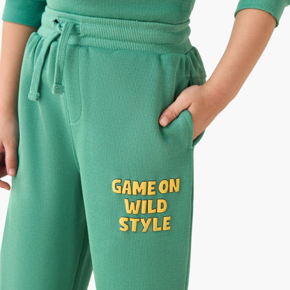 Juniors Boys Sweatshirt and Joggers Set with Slogan Print - Cotton - Long Sleeves - Crew Neck