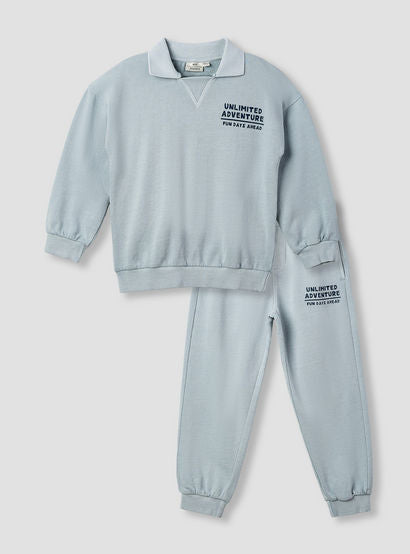 Juniors Boys Sweatshirt and Joggers Set with Text Print - Polyester - Long Sleeves and Collar-boys-clothing-winterwear-setsandcoords-image-1