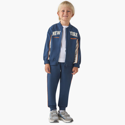 Juniors Boys Jacket and Joggers Set with Piping Accent - Cotton - Long Sleeve - Mandarin Collar