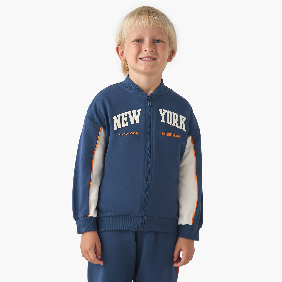 Juniors Boys Jacket and Joggers Set with Piping Accent - Cotton - Long Sleeve - Mandarin Collar