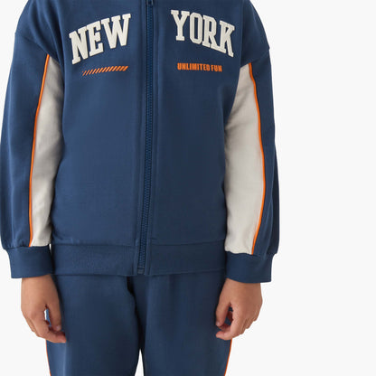 Juniors Boys Jacket and Joggers Set with Piping Accent - Cotton - Long Sleeve - Mandarin Collar