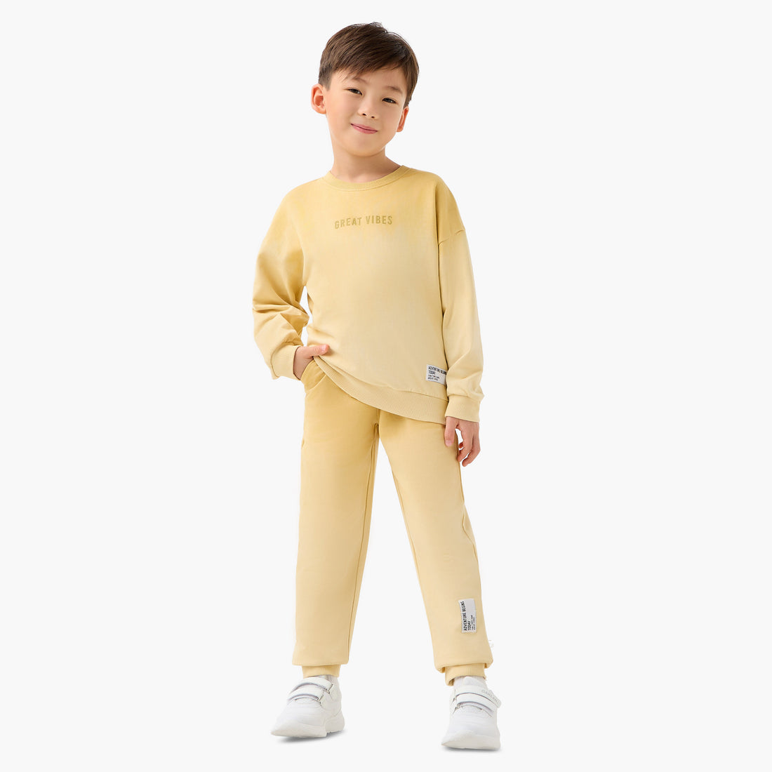 Juniors Boys Sweatshirt and Joggers Set with Slogan Print - Cotton - Long Sleeves - Yellow / 6-7 yrs