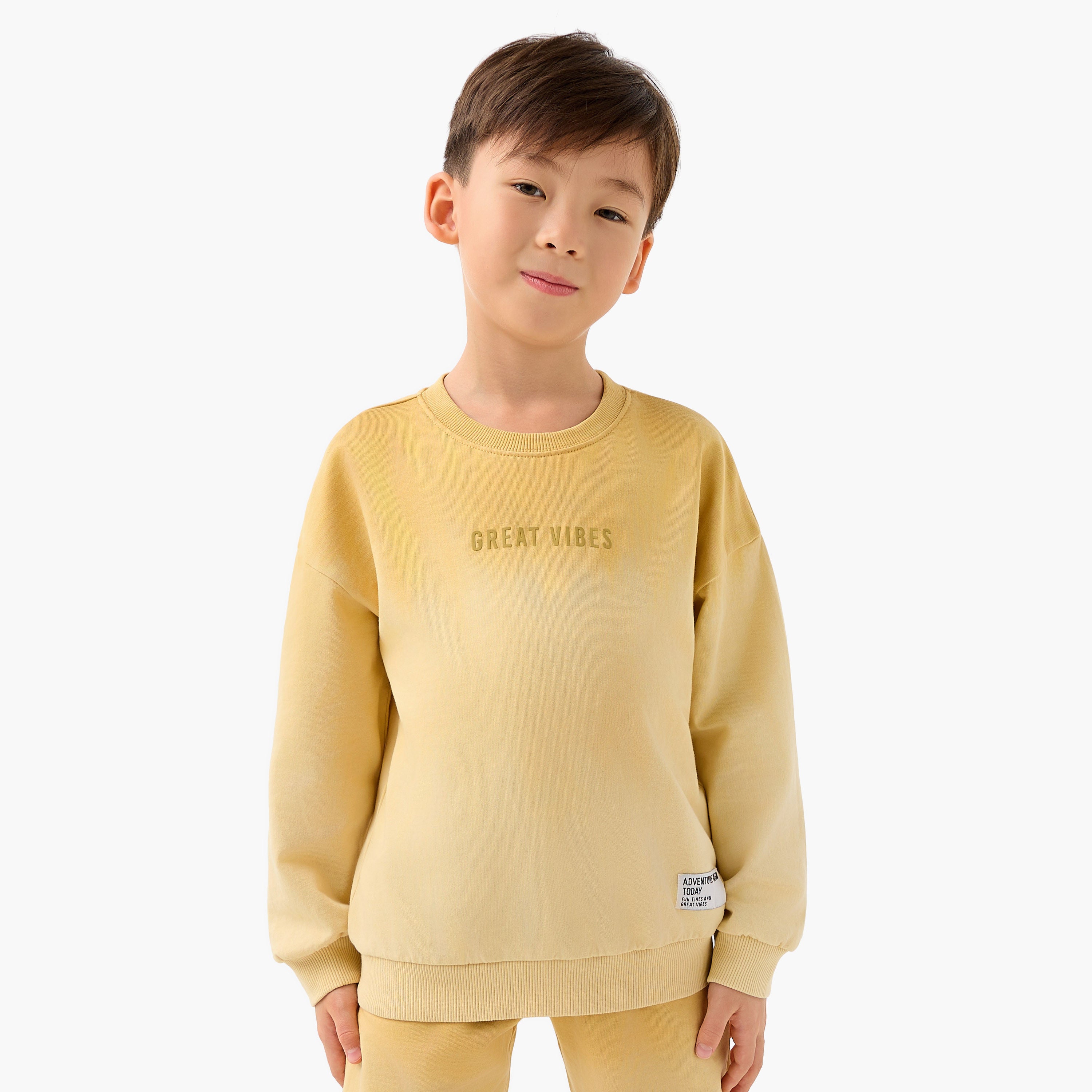 Juniors Boys Sweatshirt and Joggers Set with Slogan Print - Cotton - Long Sleeves