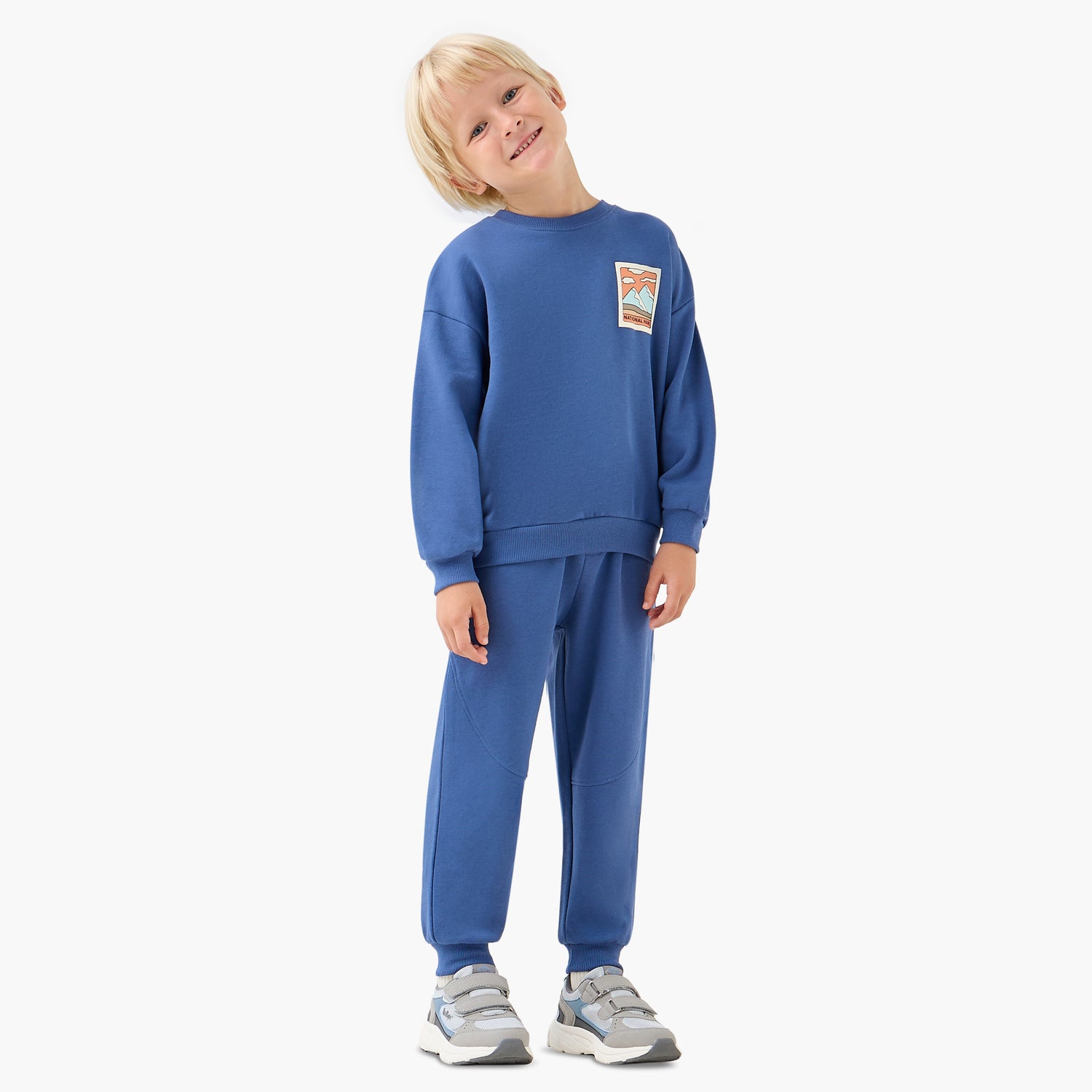Juniors Boys Sweatshirt and Joggers Set with Graphic Print - Cotton - Long Sleeves - Crew Neck - Blue / 1-2 yrs
