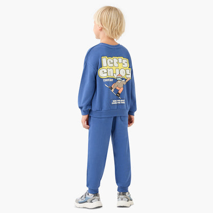 Juniors Boys Sweatshirt and Joggers Set with Graphic Print - Cotton - Long Sleeves - Crew Neck
