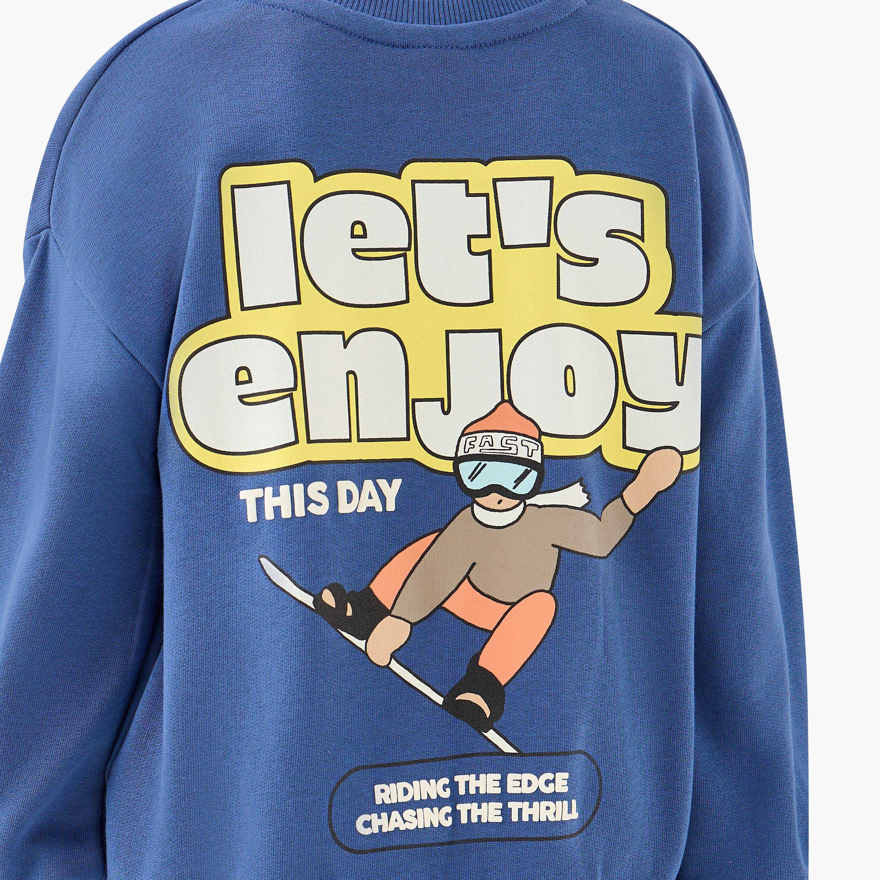 Juniors Boys Sweatshirt and Joggers Set with Graphic Print - Cotton - Long Sleeves - Crew Neck