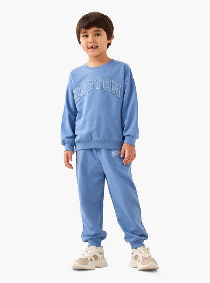 Juniors Boys Sweatshirt and Joggers Set with Boston Applique - Cotton - Long Sleeves-boys-clothing-setsandcoords-image-1