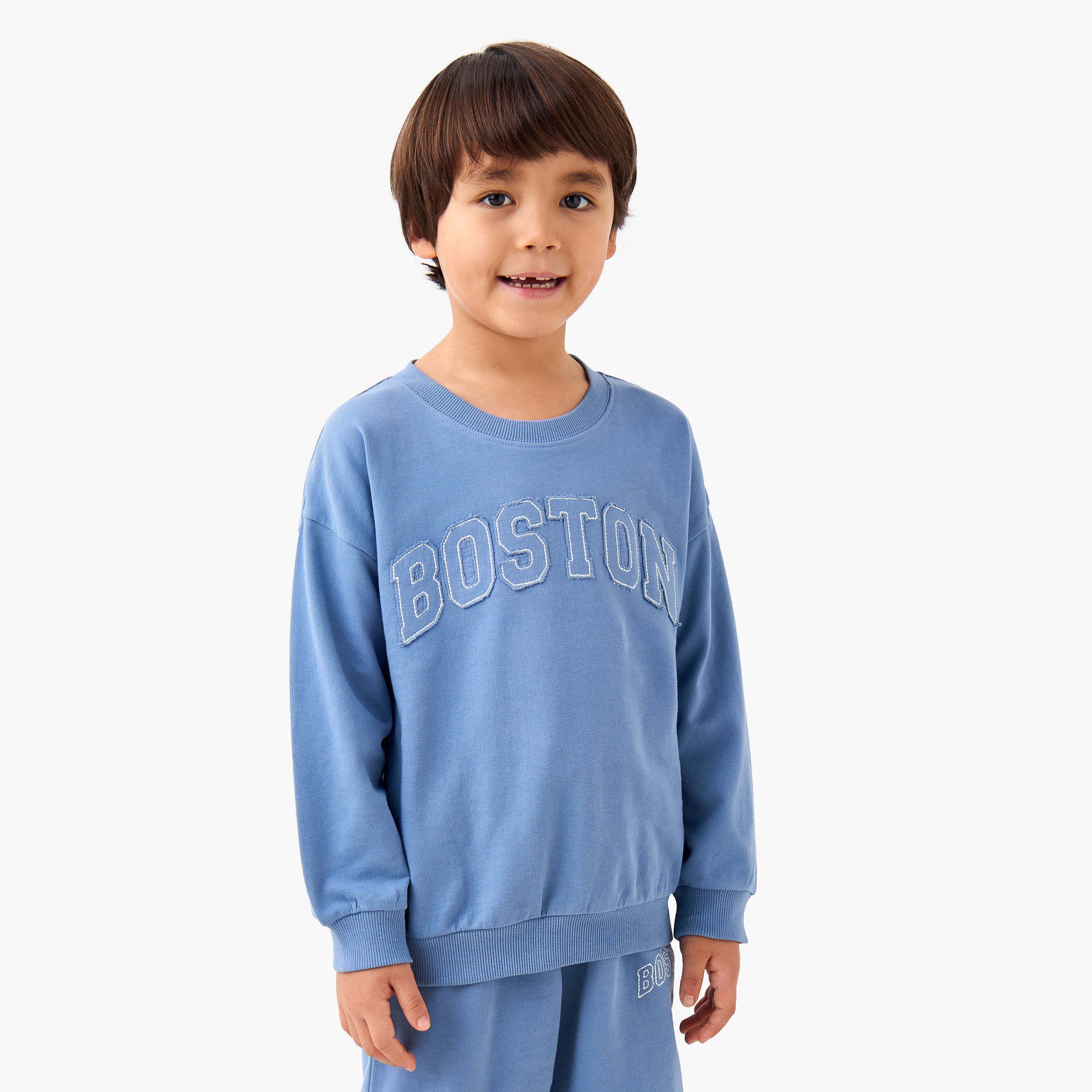 Juniors Boys Sweatshirt and Joggers Set with Boston Applique - Cotton - Long Sleeves