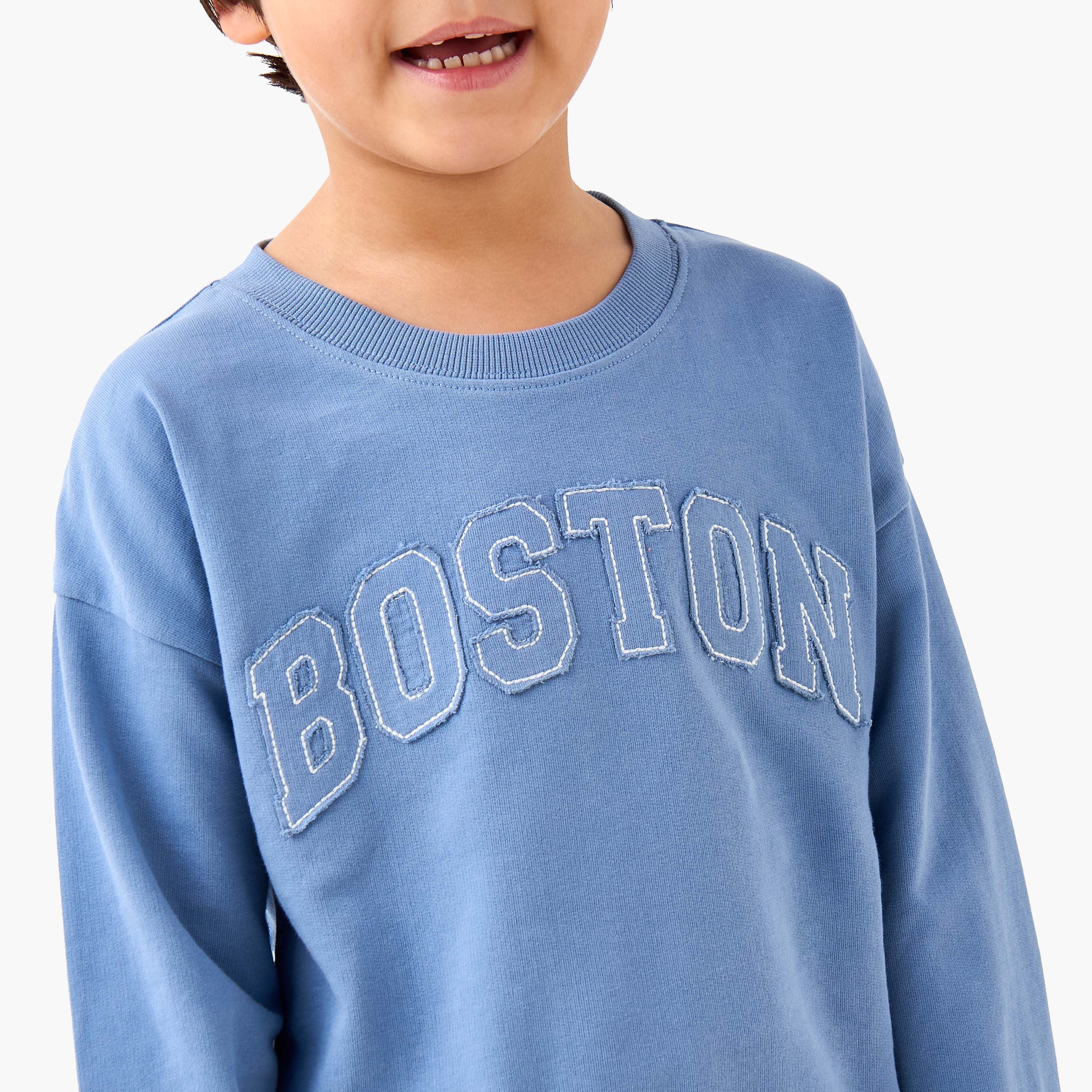 Juniors Boys Sweatshirt and Joggers Set with Boston Applique - Cotton - Long Sleeves