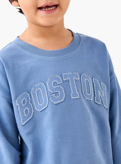 Juniors Boys Sweatshirt and Joggers Set with Boston Applique - Cotton - Long Sleeves-boys-clothing-setsandcoords-image-5