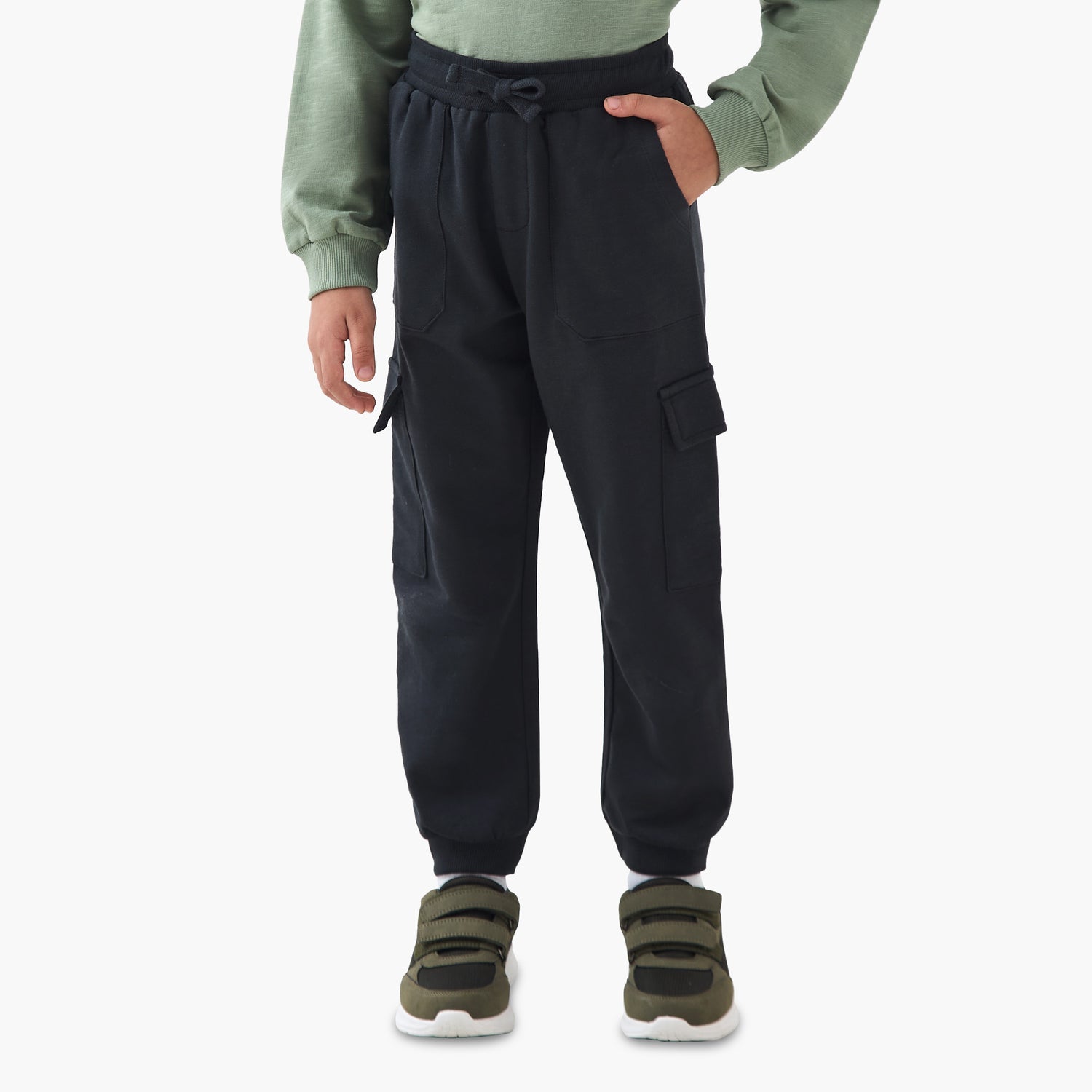 Juniors Boys Sweatshirt and Cargo Joggers Set with Embroidery - Cotton - Long Sleeves - Crew Neck