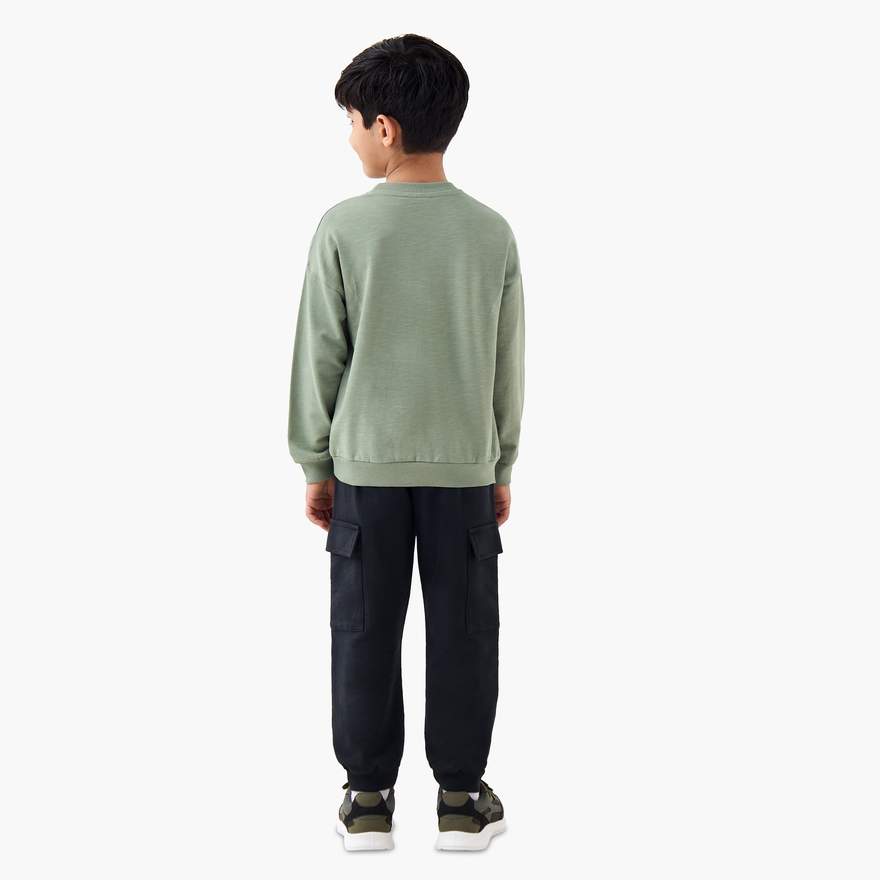 Juniors Boys Sweatshirt and Cargo Joggers Set with Embroidery - Cotton - Long Sleeves - Crew Neck