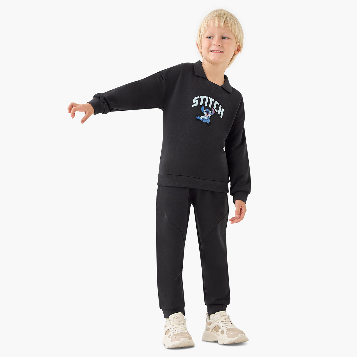 Disney Boys Sweatshirt Joggers Set with Stitch Print - Cotton Blend - Long Sleeves - Collar