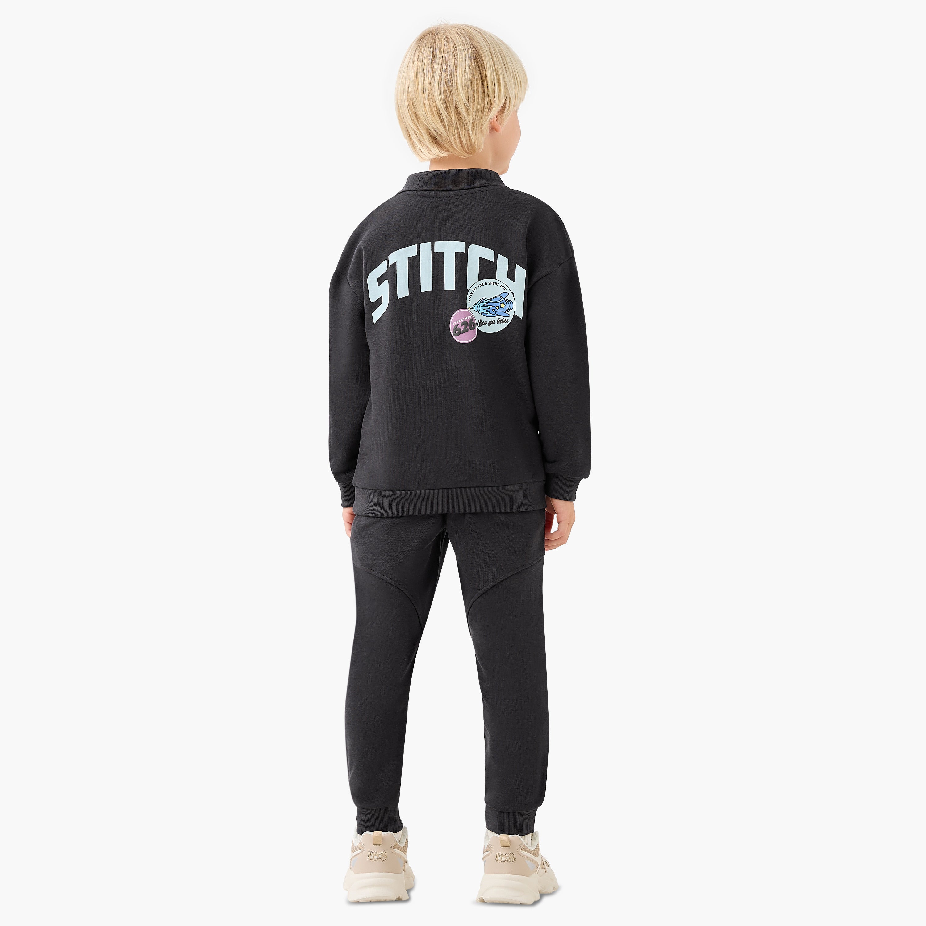 Disney Boys Sweatshirt Joggers Set with Stitch Print - Cotton Blend - Long Sleeves - Collar
