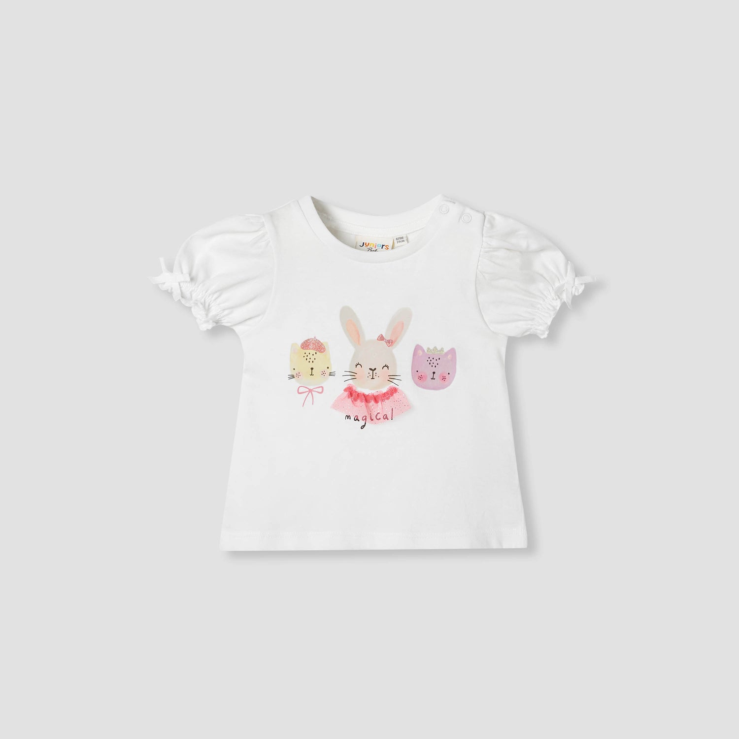 Juniors Printed T-shirt with Puff Sleeves - White / 12-18 mths