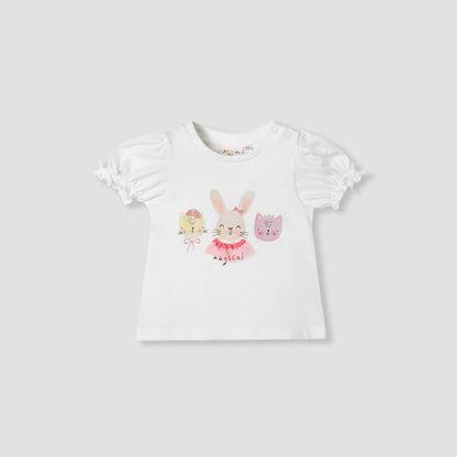 Juniors Printed T-shirt with Puff Sleeves - White / 12-18 mths