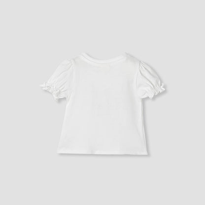 Juniors Printed T-shirt with Puff Sleeves