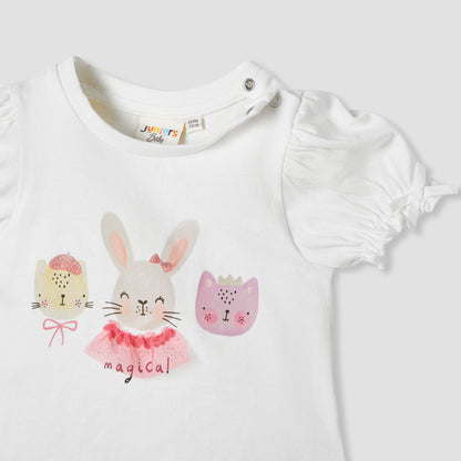 Juniors Printed T-shirt with Puff Sleeves