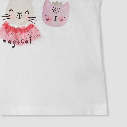 Juniors Printed T-shirt with Puff Sleeves