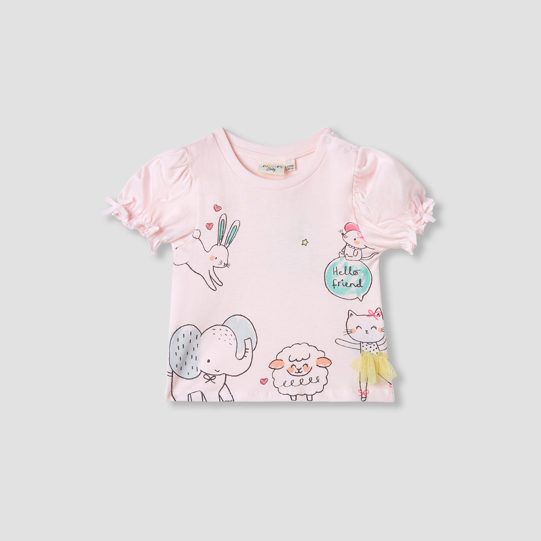 Juniors Printed T-shirt with Puff Sleeves - Pink / 12-18 mths