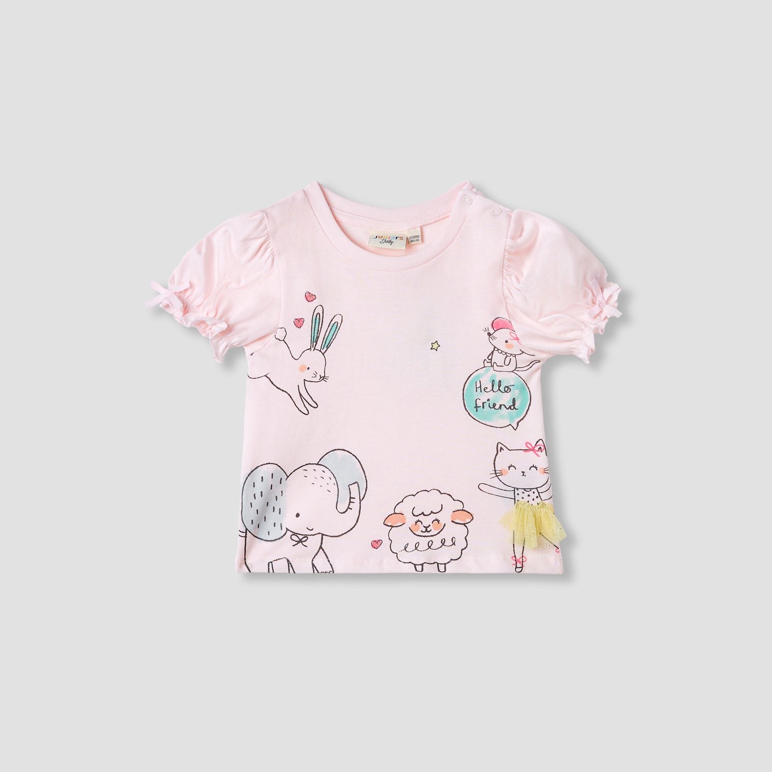 Juniors Printed T-shirt with Puff Sleeves - Pink / 12-18 mths