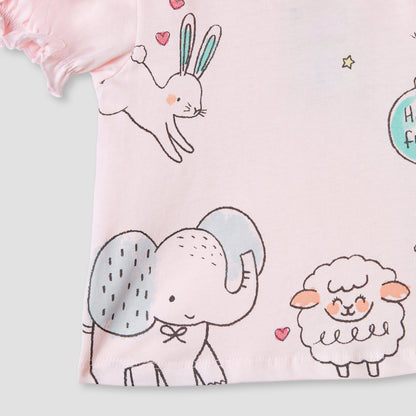 Juniors Printed T-shirt with Puff Sleeves