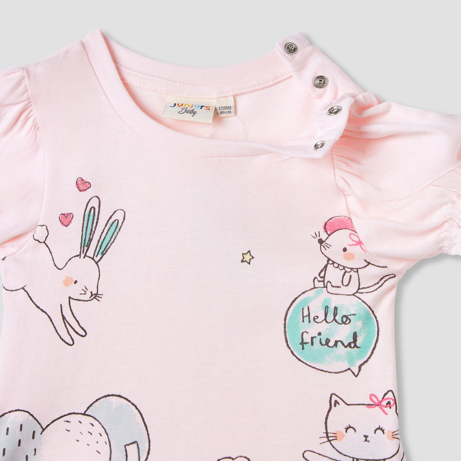 Juniors Printed T-shirt with Puff Sleeves