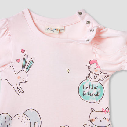 Juniors Printed T-shirt with Puff Sleeves