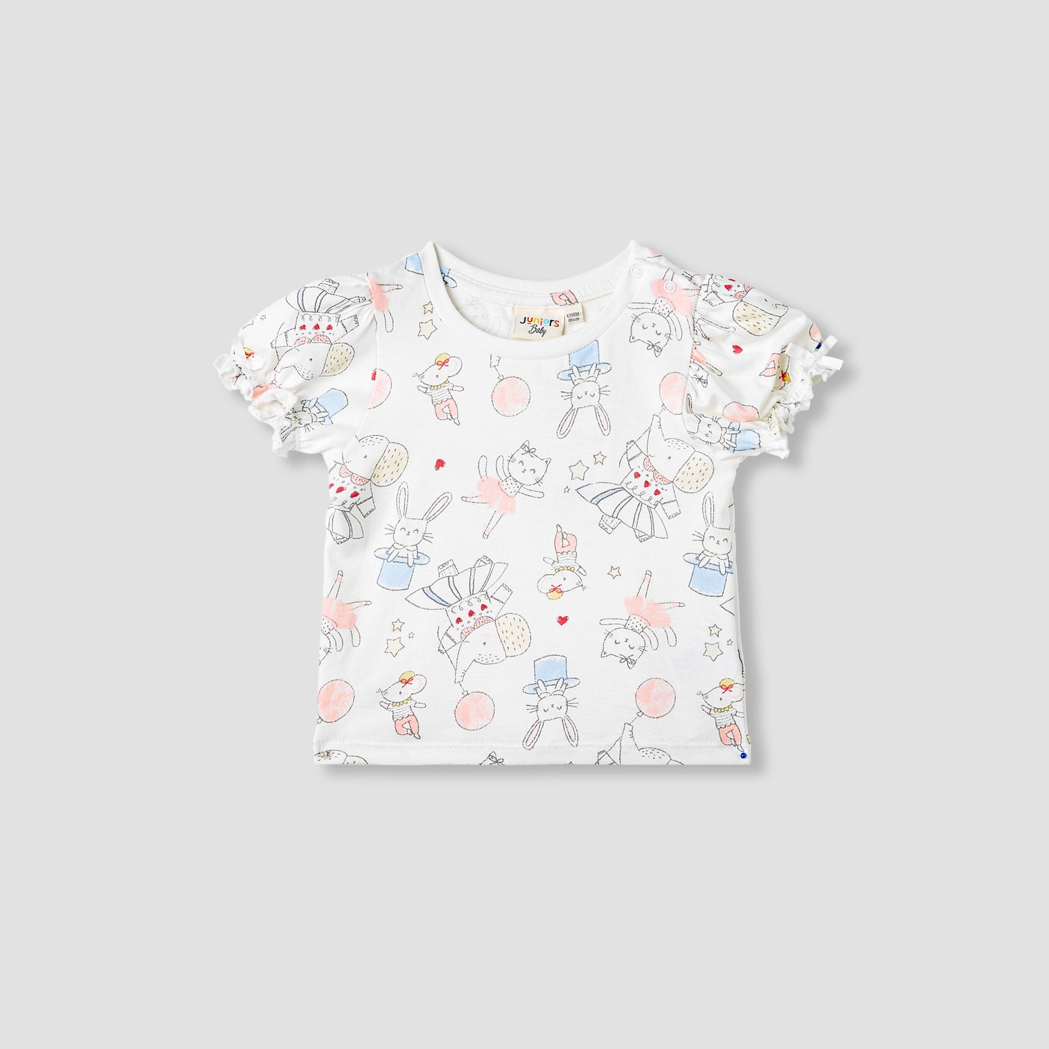 Juniors Printed T-shirt with Puff Sleeves - White / 12-18 mths